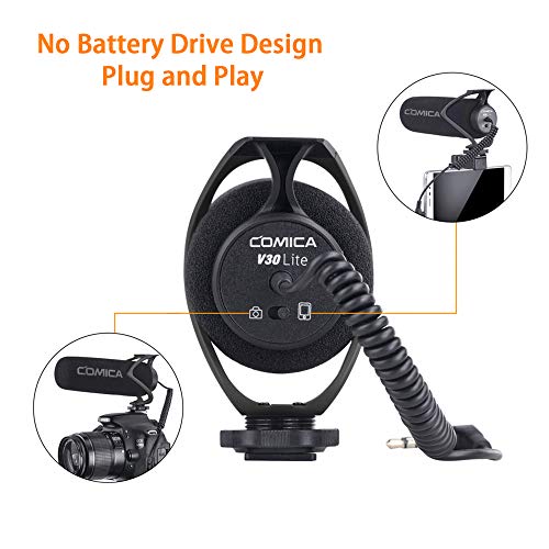 CVM-V30 LITE Video Microphone Super-Cardioid Condenser On-Camera Shotgun Microphone for Canon Nikon Sony Panasonic Camera/DSLR/iPhone Samsung Huawei with 3.5mm JackBlack