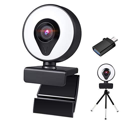 1080P Webcam with Microphone and Ring Light Streaming HD Webcam Adjustable Brightness USB Web Camera with Tripod for Zoom Skype Facetime for PC Mac Laptop Desktop