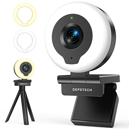 1080P Webcam with Light, D14 Auto Focus Webcam with Microphone, 2 Colors and 3-Level Brightness, Plug and Play USB Computer Camera, Streaming Web Camera for Laptop PC/Video Call/Zoom/Skype