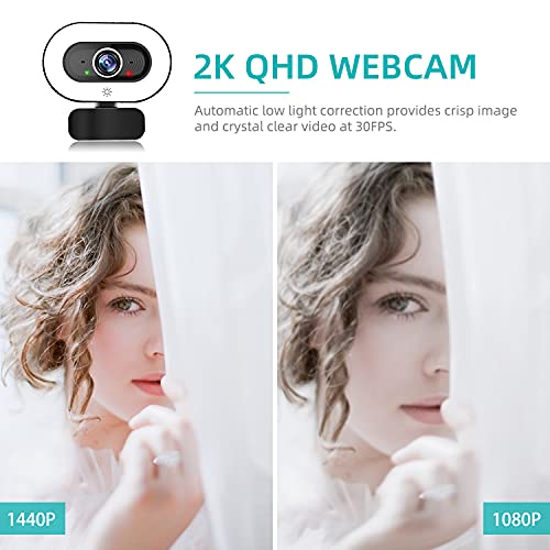 Webcam with Microphone, ASYOURZ 2K Web Camera with Ring Light Tripod, USB HD Computer Camera for Mac Laptop Video Calling Conferencing Recording