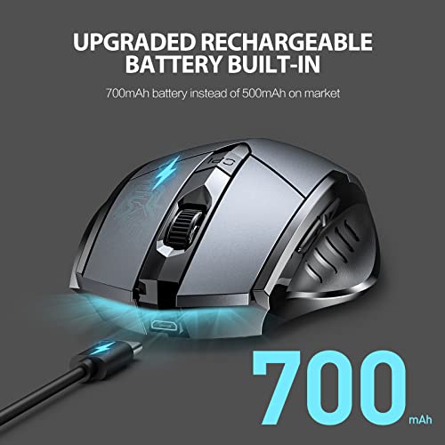 Bluetooth Mouse, Rechargeable Wireless Mouse Multi-Device (Tri-Mode:BT 5.0/4.0+2.4Ghz) with Silent , 3 DPI Adjustment, Ergonomic Optical Portable Mouse for Laptop Android Windows Mac OS, Grey