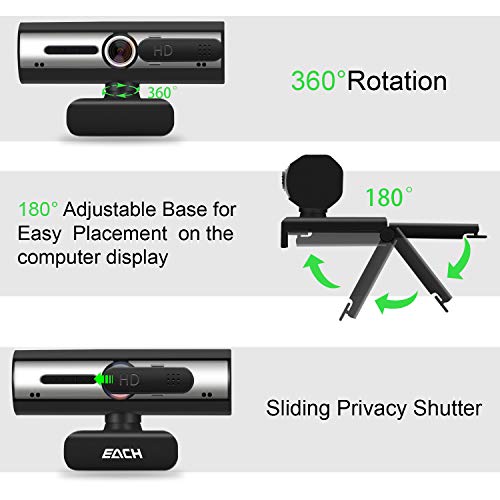 AutoFocus Full HD Webcam 1080P with Privacy Shutter - Pro Web Camera with Dual Digital Microphone - USB Computer Camera for PC Laptop Desktop Mac Video Calling, Conferencing Skype YouTube