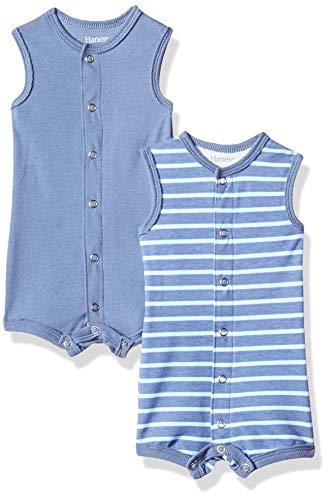 Ultimate Baby Flexy 2 Pack Sleeveless Rompers, Dark Blue Stripe, 0-6 Months