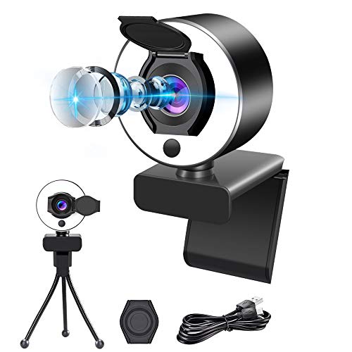 Webcam with Ring Light, 2021 Premium Computer Camera with Microphone, Camera for Computer , Plug and Play, Advanced autofocus Adjustable Brightness,Privacy Protection