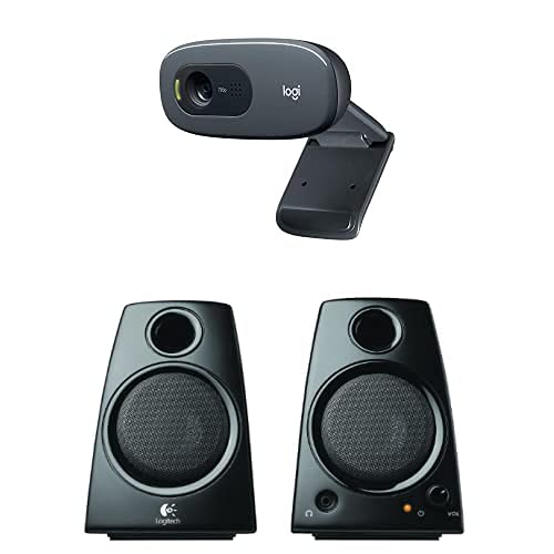 3.5mm Jack Compact Laptop Speakers, Black (Z130) & C270 Desktop or Laptop Webcam, HD 720p Widescreen for Video Calling and Recording