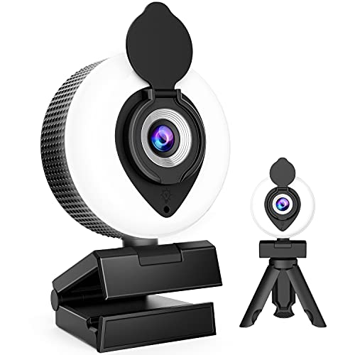 1080P HD Webcam with Ring Light and Privacy Cover, Plug and Play USBWeb CamBuilt-in Microphone,for PC Desktop or Laptop Computers,Great for Conferencing,Recording,Gaming,Zoom,Skype,Teams Meetings