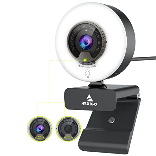 N960E 1080P 60FPS Webcam with Light, Software Included, Fast AutoFocus, Built-in Privacy Cover, USB Web Camera, Dual Stereo Microphone, for Zoom Meeting Skype Teams Twitch