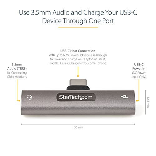 .com USB C Audio & Charge Adapter - USB-C Audio Adapter w/ 3.5mm TRRS Headphone/Headset Jack and 60W USB Type-C Power Delivery Pass-through Charger - For USB-C Phone/Tablet/Laptop (CDP235APDM)