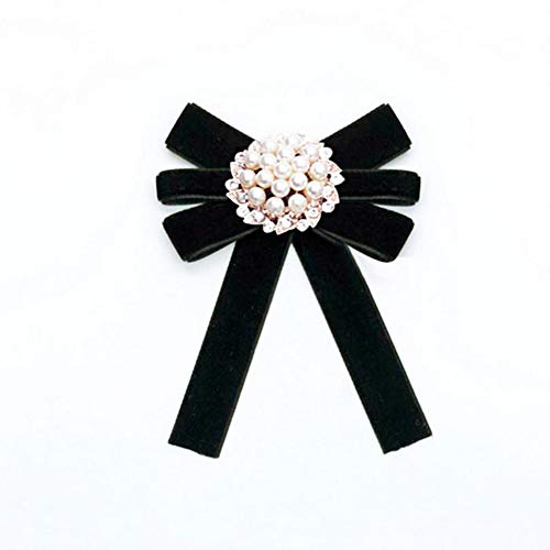 1 Pcs Faux Pearl Rhinestone Brooches Pin Bow Brooch Pre-Tied Bow Tie Vintage Velvet Neck Tie Collar Shirt Dress Decoration Necktie for Women Girls Wedding Party Bow Tie Accessories (Black)