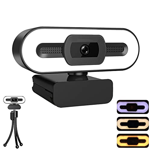 1080p HD Webcam with Adjustable Ring Light Wide Angle Camera USB 2.0 Plug and Play Computer Web Camera, for Video Streaming, Conference, Game,Study