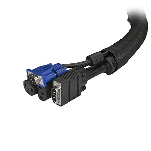 .com 15' (4.6m) Cable Management Sleeve - Flexible Coiled Cable Wrap - 1.0-1.5" Dia. Expandable Sleeve - Polyester Cord Manager/Protector/Concealer - Black Trimmable Cable Organizer