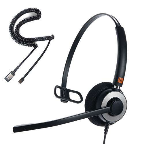 IPH-160 Professional Monaural Noise Cancelling, Corded landline Phone Headset for Call Center/Office with U10P Cable Works with Avaya/Lucent, Nortel,Polycom,Samsung,Mitel and Many Other IP Phones