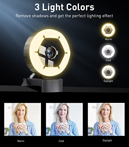 Webcam Full HD 1080P with Microphone, Web Camera Streaming with Ring Light, USB Webcam for Desktop/Mac Laptop/Video/Zoom/Live