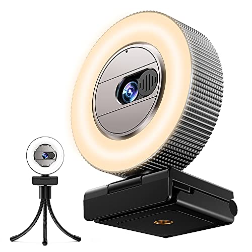 2021 CASECUBE 2K Quad HD Webcam with Microphone and Ring Light, Webcam Cover, 2 Colors and 3-Level Brightness, Plug and Play Computer Camera, Web Camera for Laptop, PC, Streaming Webcam for YouTube