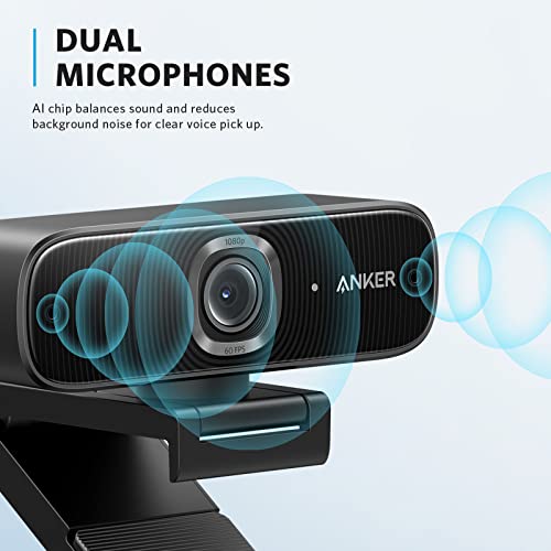 PowerConf C300 Smart Full HD Webcam, AI-Powered Framing & Autofocus, 1080p Webcam with Noise-Cancelling Microphones, Adjustable FoV, HDR, 60 FPS, Low-Light Correction, Zoom