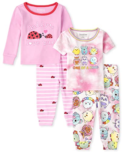 Single Baby Toddler Girls Snug Fit Cotton Mixed 2 Piece Pajama Sets, Love Bug-2 Pack, 3-6 Months
