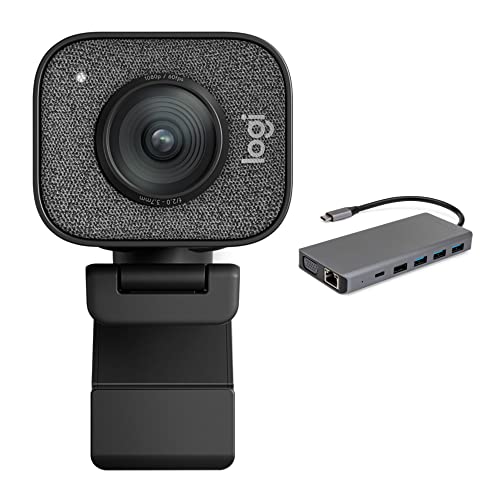 StreamCam Plus Webcam with Tripod (Graphite) Bundle with Knox Gear Kernel 13-in-1 USB-C PD Multiple Charging Hub (2 Items)