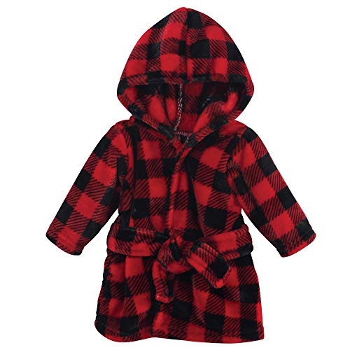 Unisex  Plush Animal Face Bathrobe, Red Black Plaid, One Size