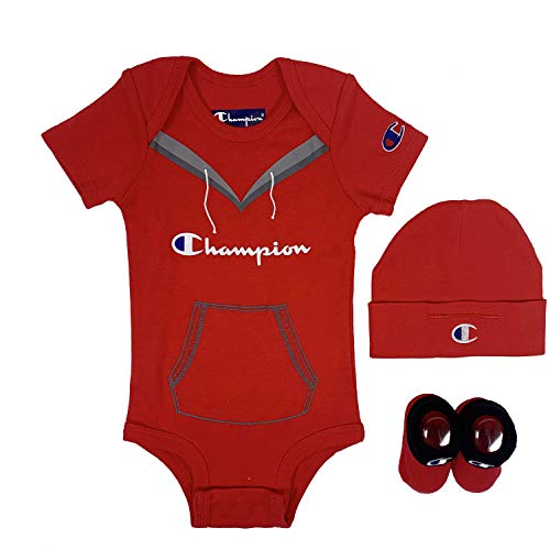 Baby Print Infant 3-pc Box Includes a Body Suit, a hat and Pair of Booties in Multiple Colors, Faux Sweat-Red 620, 0-6 Months