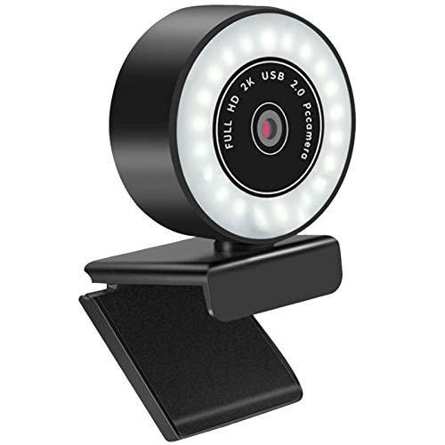 Webcam with Microphone 1080p Webcam Camera 2K HD 30fps USB Webcam with Ring Light Compatible with Multiple Computer Systems and Android Systems, Webcam Lighting (2K autofocus)