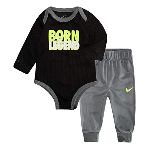 Baby Girls Long Sleeve Bodysuit and Joggers 2-Piece Outfit Set, Cool Grey/Black/Volt, 3M