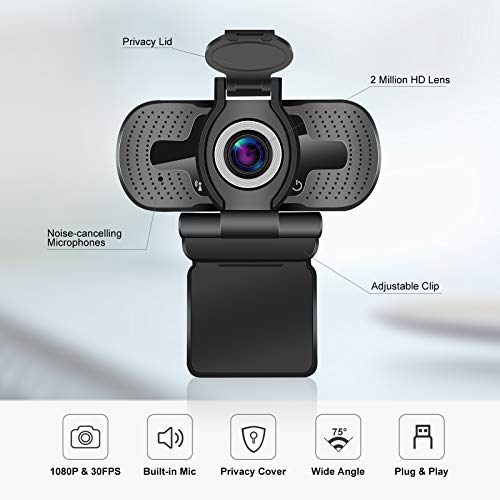 Webcam, HD 1080P Webcam with Microphone, USB Webcam, Play and Plug Streaming Webcam for PC Desktop & Laptop,for Video Calling Streaming, Conference, Gaming, Online Classes (with Tripod)