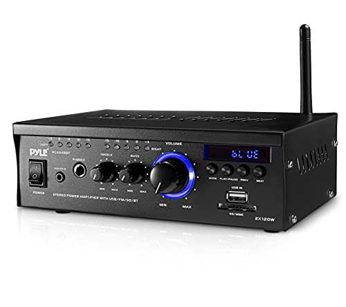 Bluetooth Mini Stereo Power Amplifier 2x120W Dual Channel Sound Audio Receiver Entertainment w/Remote, for Amplified Speakers, CD DVD, MP3, Theater via 3.5mm RCA Input, Studio Use PCAU48BT.5