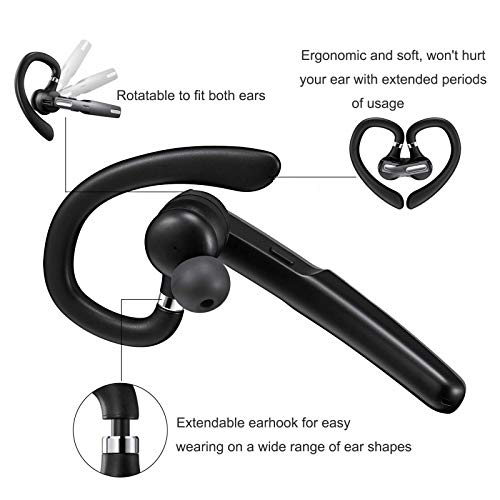 Bluetooth Headset, Wireless Bluetooth Earpiece V5.0 Hands-Free Earphones with Built-in Mic for Driving/Business/Office, Compatible with iPhone and Android (Gray)