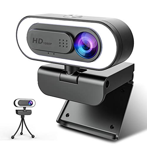 2K Webcam with Microphone Web Cameras for Computers, Computer Camera with Light,for Desktop, Streaming Webcam USB Face Web Cam with Tripod and Cover for Facebook, YouTube,Skype, TV (Dark Black)