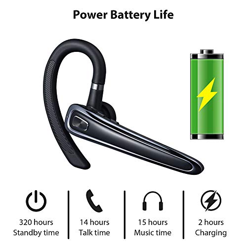Bluetooth Headset, V5.0 Bluetooth Earpiece with Noise Cancelling Mic and 15 Hours Playtime,in-Ear Hands-Free Calls Wireless Headset for iPhone Samsung Android Cell Phones Truck Driver-BK