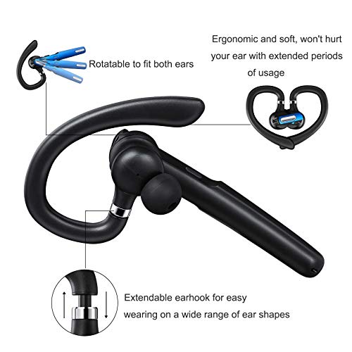 Bluetooth Headset, Wireless Bluetooth Earpiece V5.0 Hands-Free Earphones with Stereo Noise Canceling Mic, Compatible iPhone Android Cell Phones Driving/Business/Office