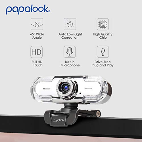 Webcam 1080P, PA452 Web Camera Full HD Video Stream, Manual Focus and 65 Viewing Angle, Built-in Microphone for PC/Laptop/Desktop, Works with Skype, YouTube, Twitch