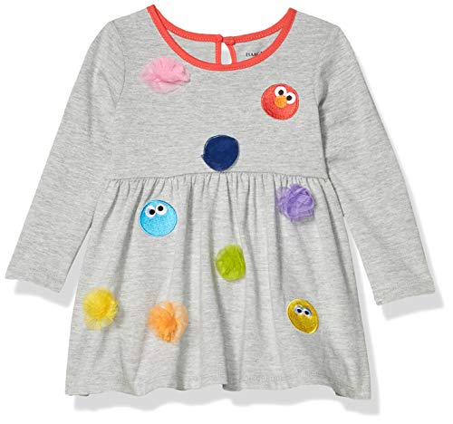 Sesame Street Baby Girls Multi Character Long Sleeves Pullover Infant Dress, Grey, 0-3 Months