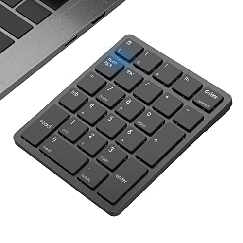 Bluetooth Number Pad, USB Wireless Numeric keypad 26 Keys Portable Mini Financial Accounting Rechargeable Numeric Pad for Laptop Desktop, PC, Surface Pro,Notebook (Black)
