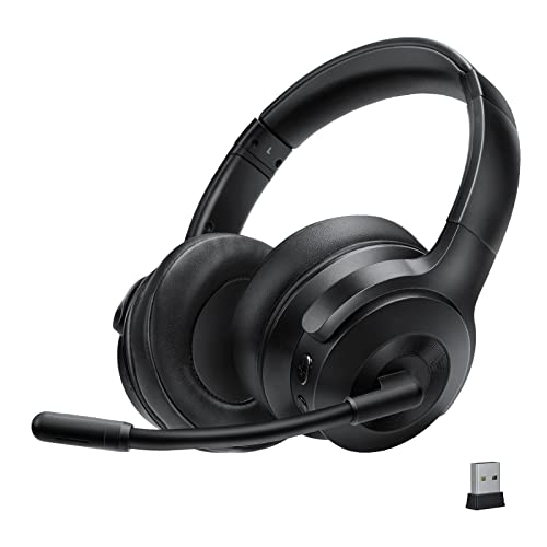 Bluetooth Headset with Microphone, Over-Ear Wireless Bluetooth Headphones with Bluetooth Dongle, Active Noise Cancelling, Rechargeable, Hands-Free Calls, for PC/Computer/Laptop/Cellphone