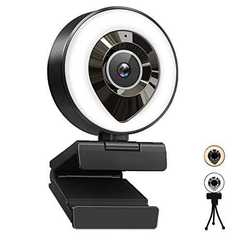 PC Webcam 1080P HD Computer Camera Built in Adjustable Ring Light & Microphone,Wide Angle,Fast autofocus AF Web Camera Streaming for Zoom/Skype/Teams/OBS, Meet and Video Calling Accessories