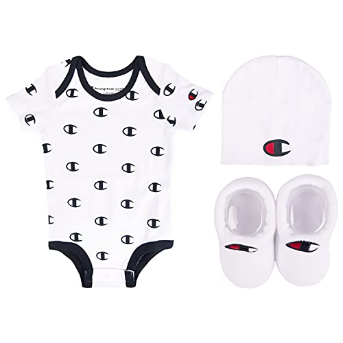 Baby Print Infant 3-pc Box Includes a Body Suit, a Bib OR Hat and Pair of Booties in Multiple Colors, All Over C-White 100, 0-6