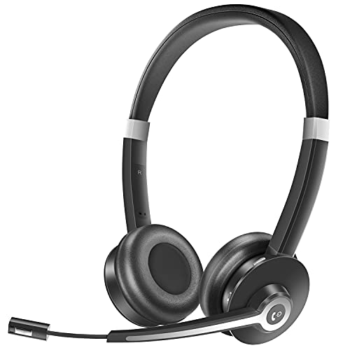 Bluetooth Headset with Noise Canceling Microphone, V5.0, Mic Mute, Wireless Handsfree Headphone for Laptop, Cell Phone, Tablet, Call Center, Office, Meeting,Online Class