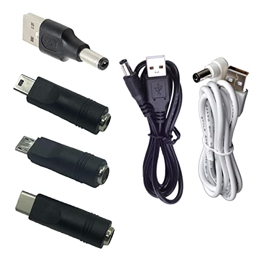 USB to DC 5V Power Cord, Universal DC 5.5x2.1mm Plug Jack Charging Cable with 3 Connector Tips(Micro USB, Type-C, Mini USB)