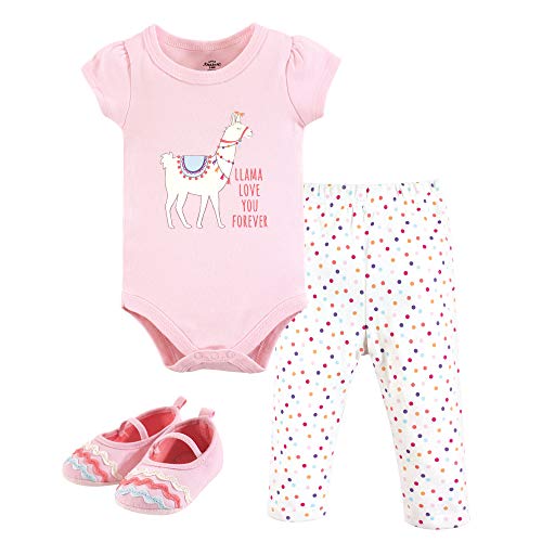 Unisex Baby Cotton Bodysuit, Pant and Shoe Set, Llama Love, 3-6 Months