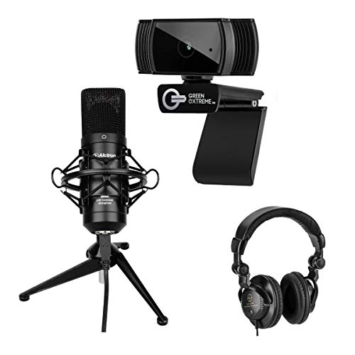 T200 HD Webcam 1080p 30FPS Widescreen Mode, Autofocus System, Hi-Speed USB 2.0 - Bundle with Alctron UM900 USB Condenser Microphone, Studio Monitor Headphones