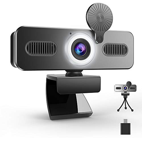 A9C FHD Webcam 1080P, Webcam with Microphone and Ring Light, Adjustable Brightness, Streaming Web Camera with Privacy Cover Tripod for PC Mac Zoom Video,Gaming,Laptop (Webcam+TypeC Adapter)