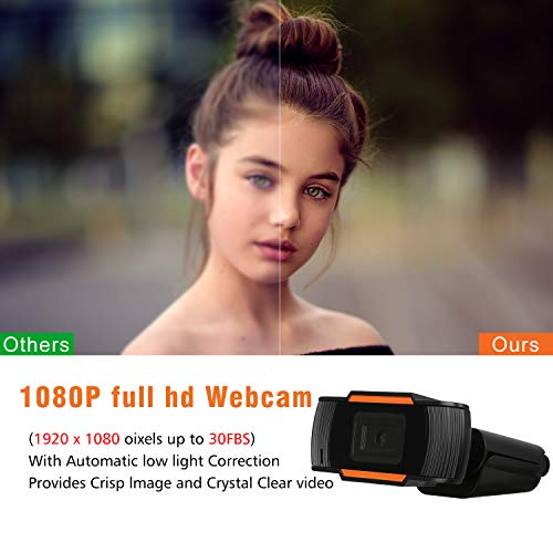 Webcam 1080P with Microphone, Autofocus 5 Megapixel Full HD 1080P USB Camera for Computer, Computer Streaming Webcam for PC Desktop & Laptop Plug and Play, Conference, Study, Video Calling