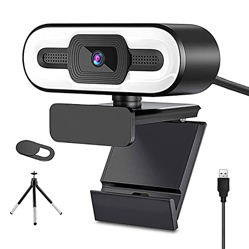 2K Webcam with Microphone, Full HD Streaming Webcam with Ring Light 3 Level Adjustable, PC Computer Camera for Desktop with Tripod and Privacy Cover for Recording, Calling, Conferencing