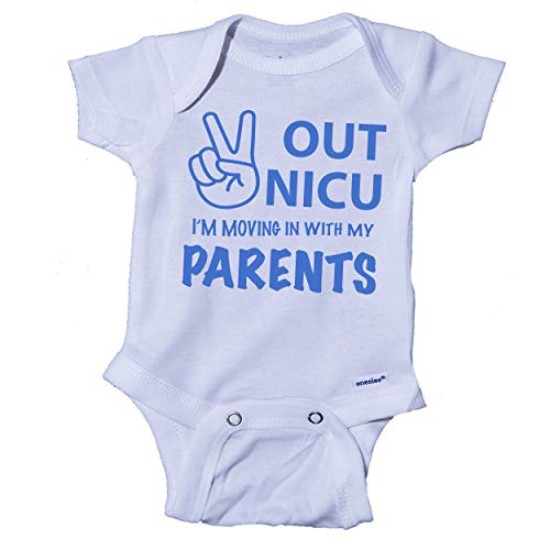 Peace Out NICU I m Going Home With My Parents- Miracle Baby- NICU Baby Onesie  One-Piece Bodysuit  0-3 Months, Blue