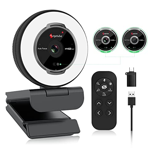 Streaming Webcam with Microphone: 1080P 60FPS USB Web Cam with Ring Light and Remote Control - HD Web Camera with 5X Digital Zoom Built in Privacy Cover,for PC|Computer|Laptop|Mac|Desktop
