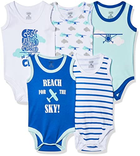 Unisex Baby Cotton Sleeveless Bodysuits, Airplane, 0-3 Months