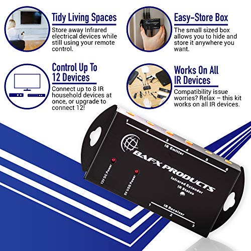 (Infrared) IR Remote Control Extender or IR Repeater Kit Control 1 to 8 Devices (Expandable to 12!)