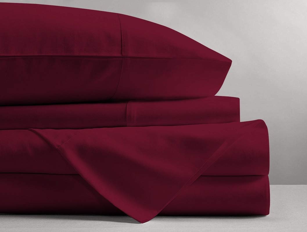 on King Size Sheets Soft 550-TC Sheet Set for King Size 76x80) Mattress Fits 7-9 Inches Fully Elastic Deep Pocket Solid, Burgundy)