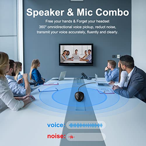 Conference USB Microphone with Speaker for PC Computer & Laptop, 360 Omnidirectional Condenser Mic, Speakerphone for Windows/Mac OS X System Video Calls, Zoom, Online Class, Black